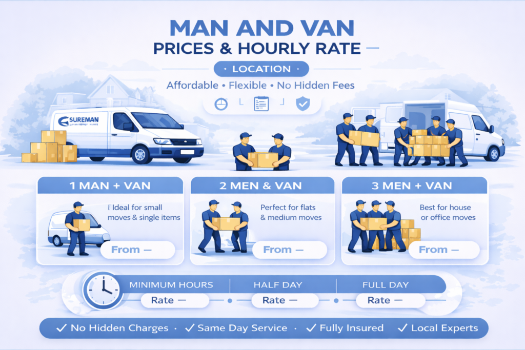 man and van Kensal Green pricing infographic blue white