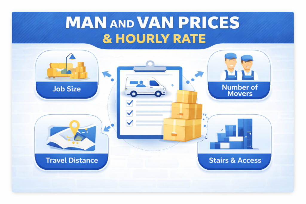 Infographic explaining man and van East Ham Park pricing factors