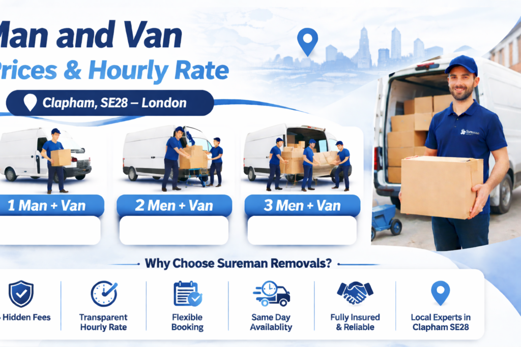 1 man with van, 2 men with van, 3 men with van service options Clapham removals