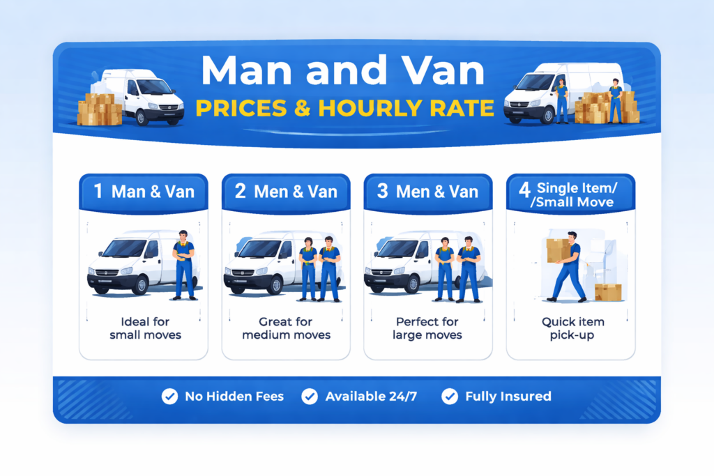 Man and van Catford cheapest pricing infographic showing service options