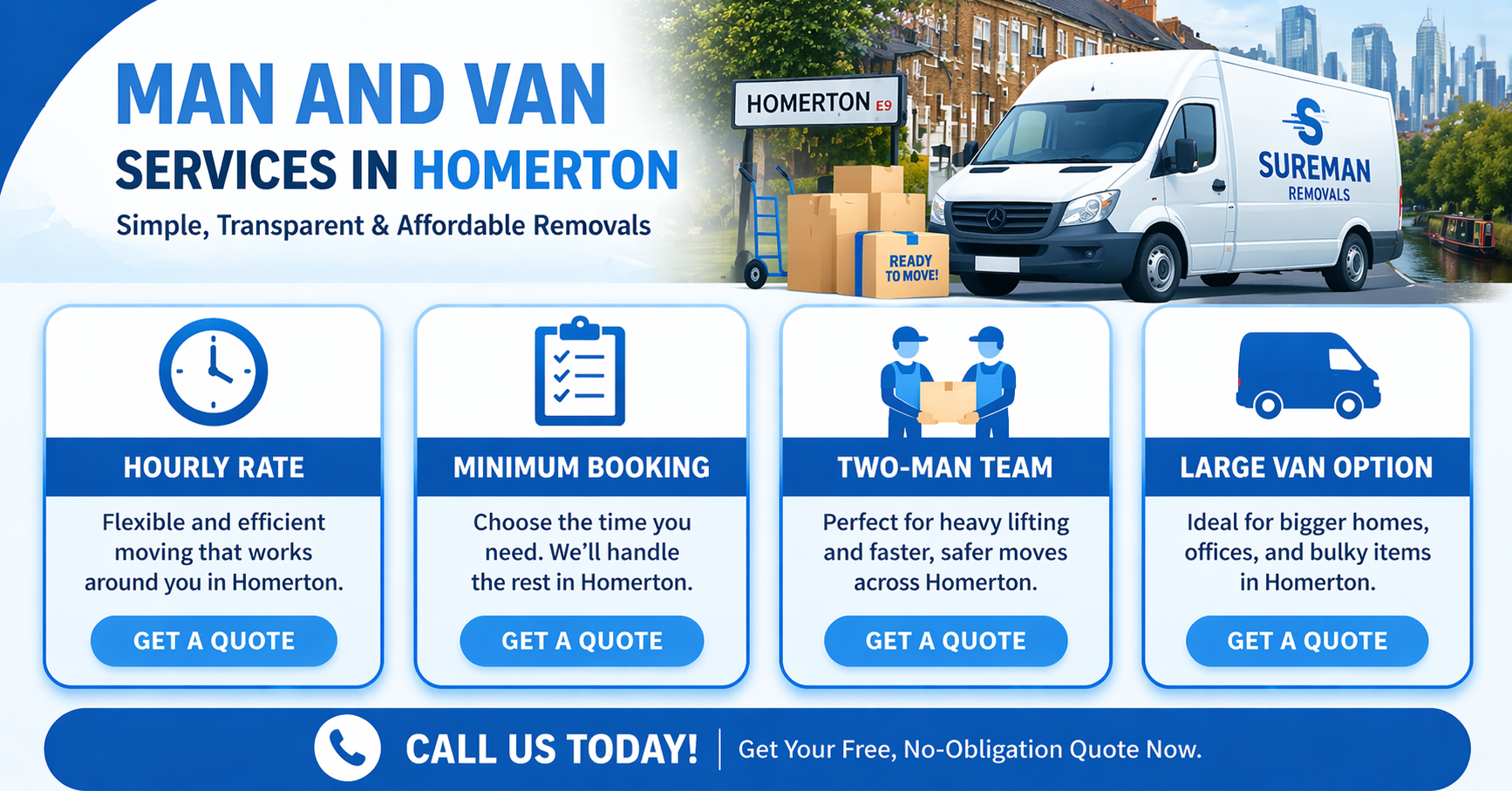 Affordable man and van prices with fixed hourly rate in Homerton