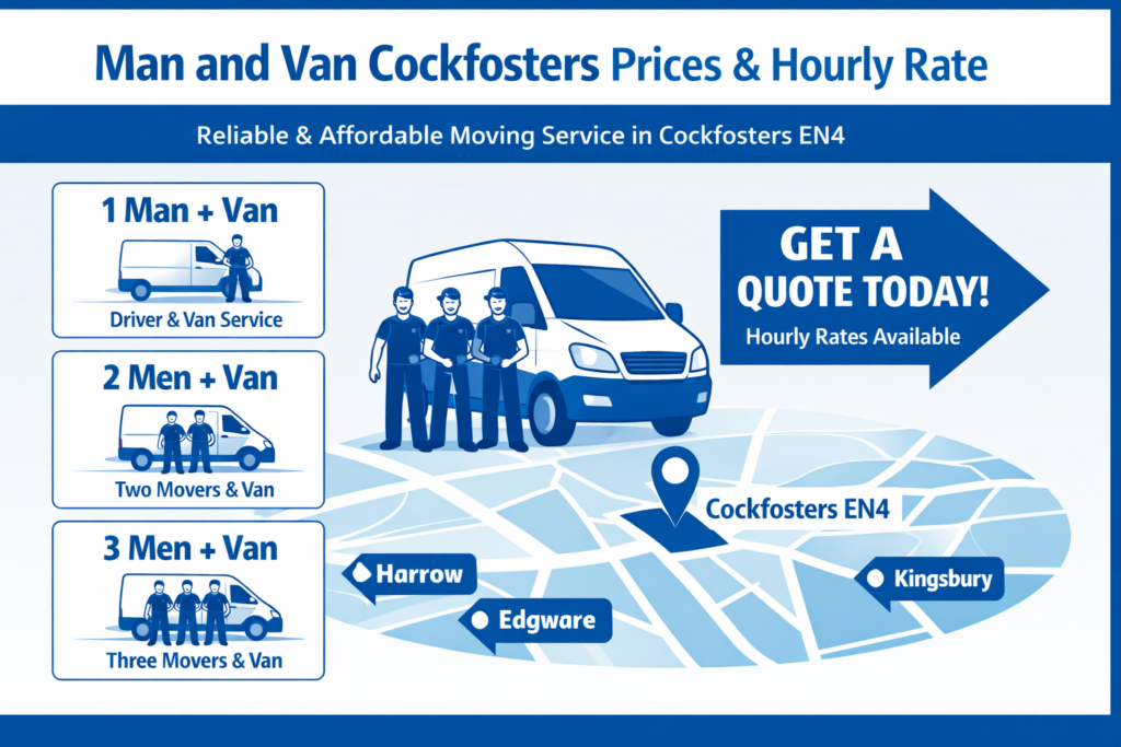 Man and van Cockfosters hourly rate pricing infographic