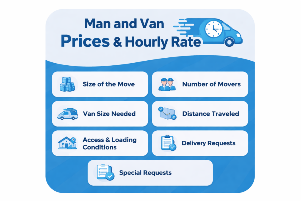 Man and Van Islington Cheap prices and hourly rate infographic with quote options