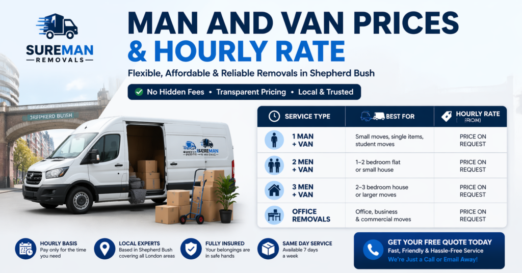 Affordable Man and Van Prices & Hourly Rates in Shepherd Bush