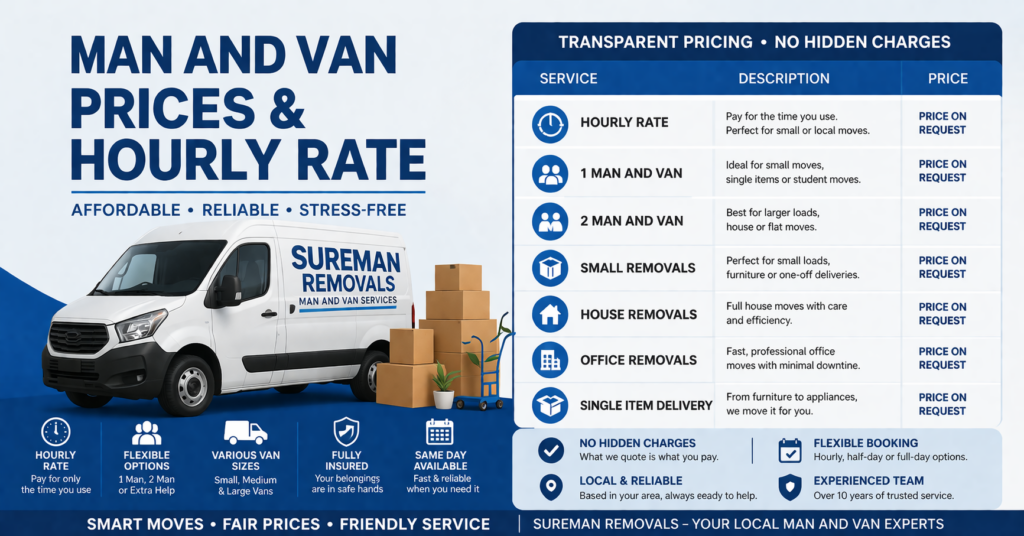 man and van Hackney cheapest pricing infographic with service options