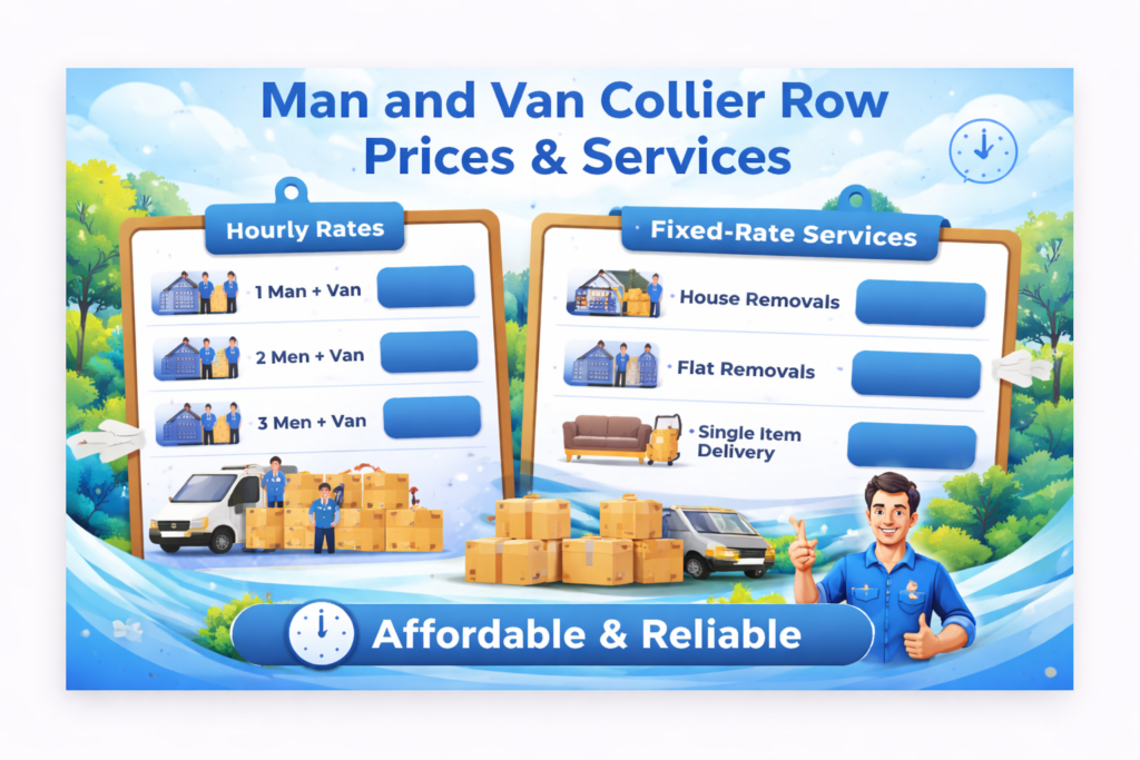 Man and Van Collier Row prices and services with hourly rates and fixed-rate options for house removals and single item delivery
