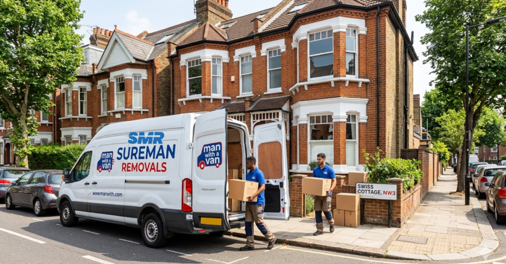 Sureman Removals man and van Swiss Cottage team loading boxes into van in Swiss Cottage NW3

