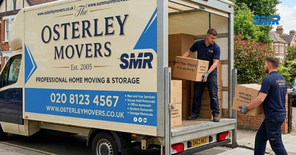 professional man and van Osterley team loading furniture into removal van in TW7