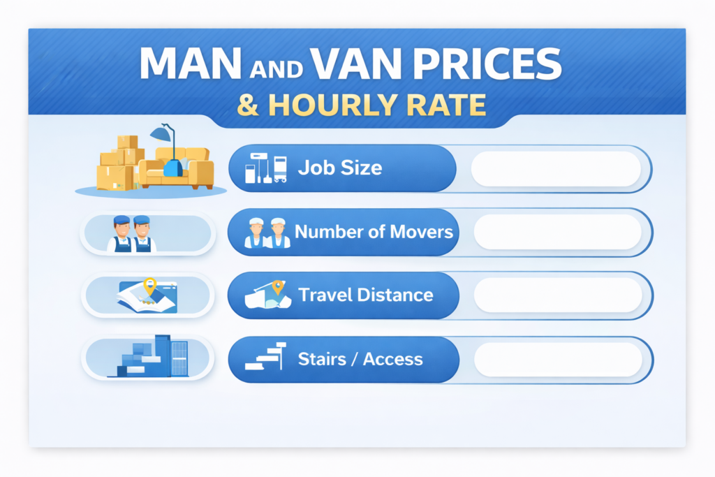 Infographic showing man and van Bethnal Green pricing pillars