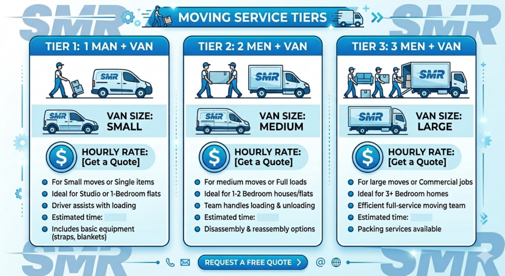 Man and Van pricing infographic – Get an instant quote for your move in Parsons Green