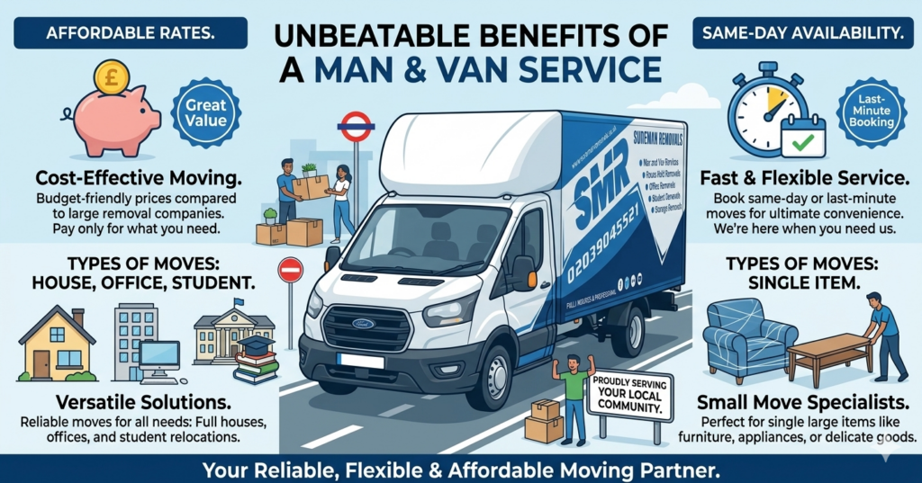 "Affordable man and van pricing infographic in Park Royal"