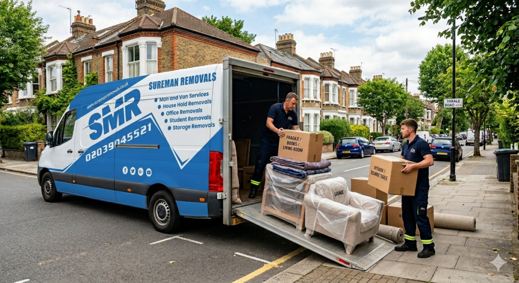 Sureman Removals man and van Streatham team loading furniture into van in SW16