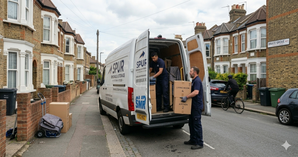 Sureman Removals man and van Tottenham team loading furniture into removals van in Tottenham N17