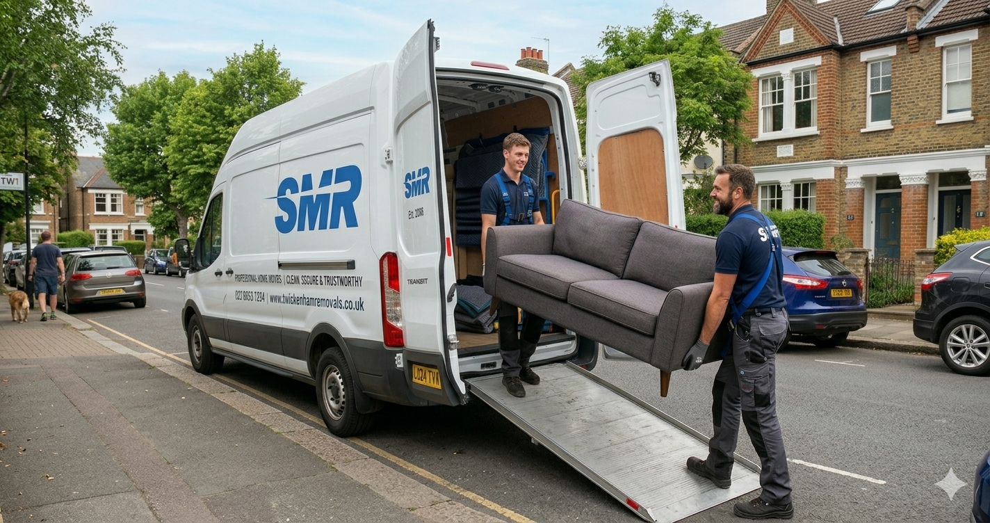 man and van Twickenham movers loading sofa into van TW1