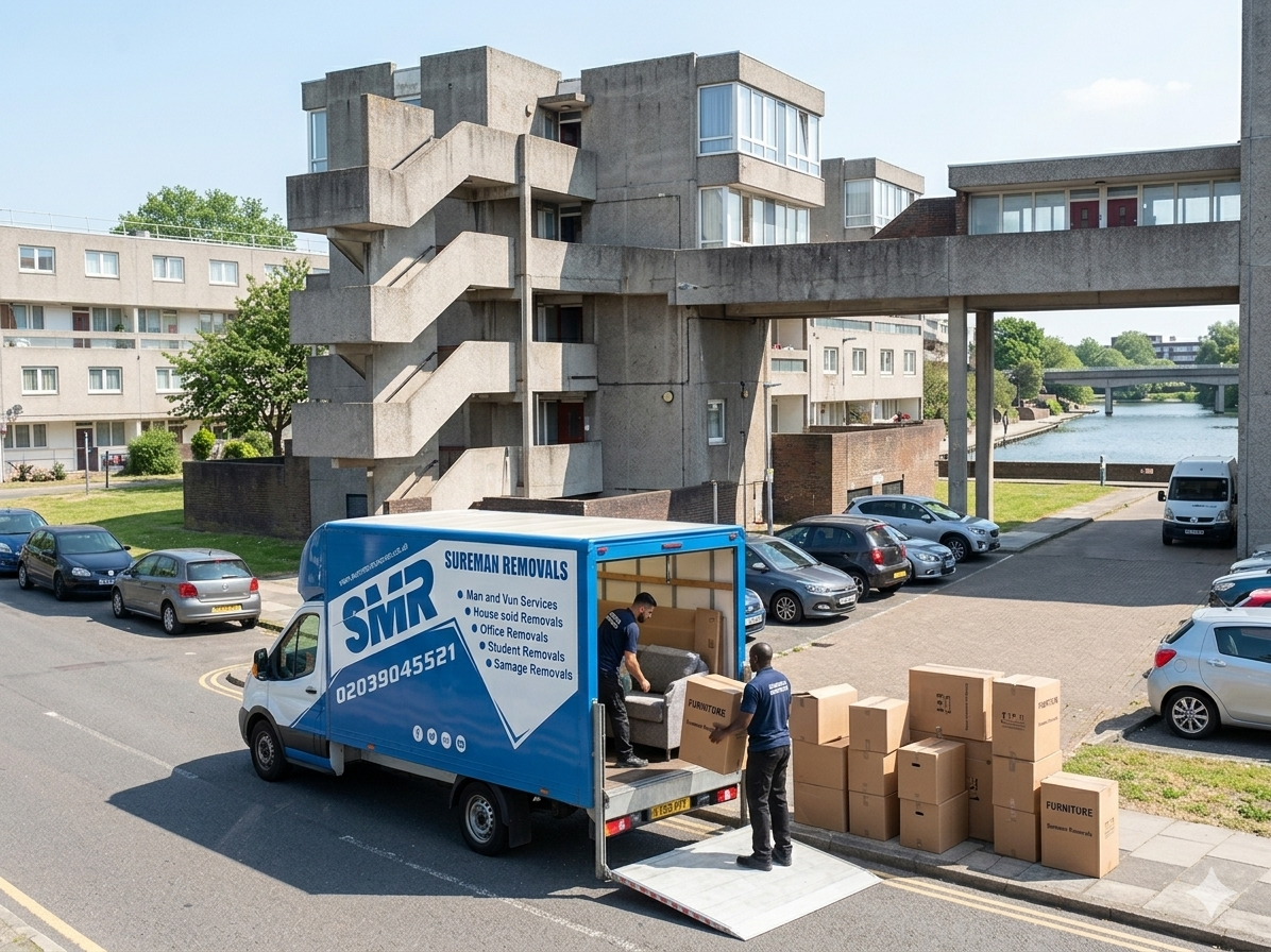 Sureman Removals man and van Thamesmead team loading furniture into removal van in SE28