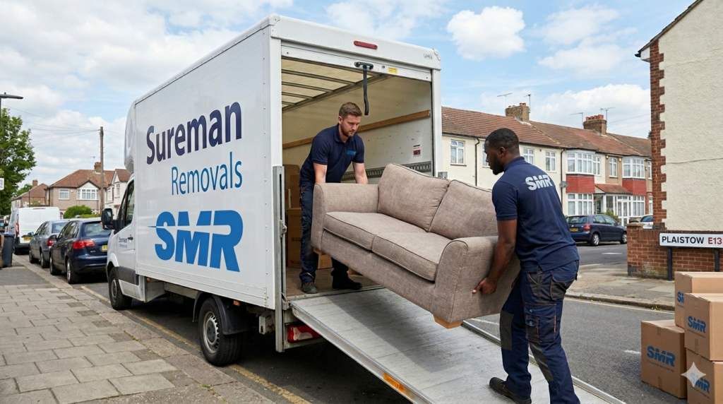 man and van Plaistow movers loading sofa into van in Plaistow E13