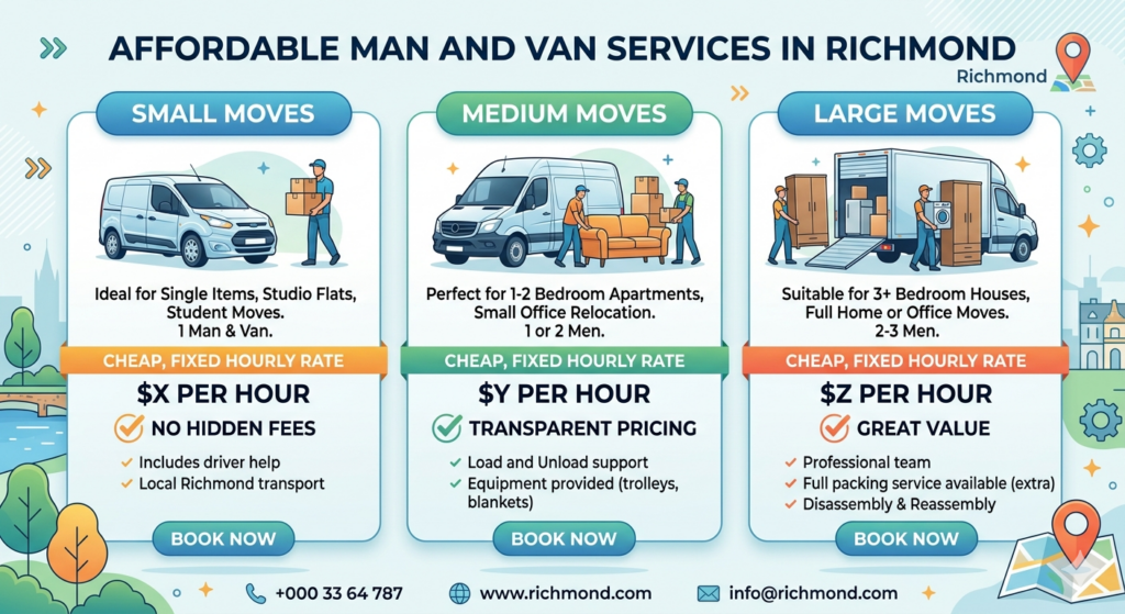 Richmond man and van service pricing for small, medium, and large moves"