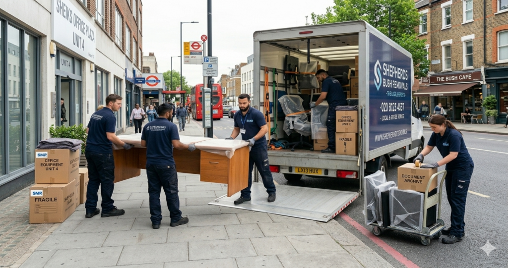 Man and van team handling office removals in Shepherd Bush
