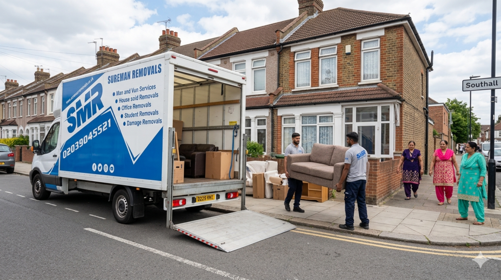Sureman Removals man and van Southall team loading furniture into removal van in Southall UB1