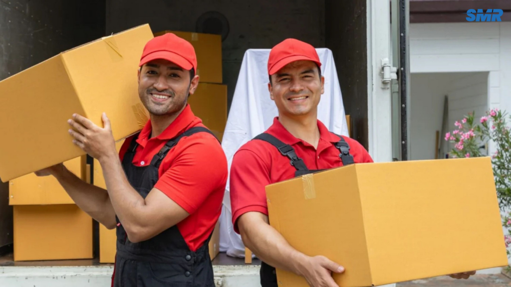 Professional movers unloading furniture from a van in Barnet