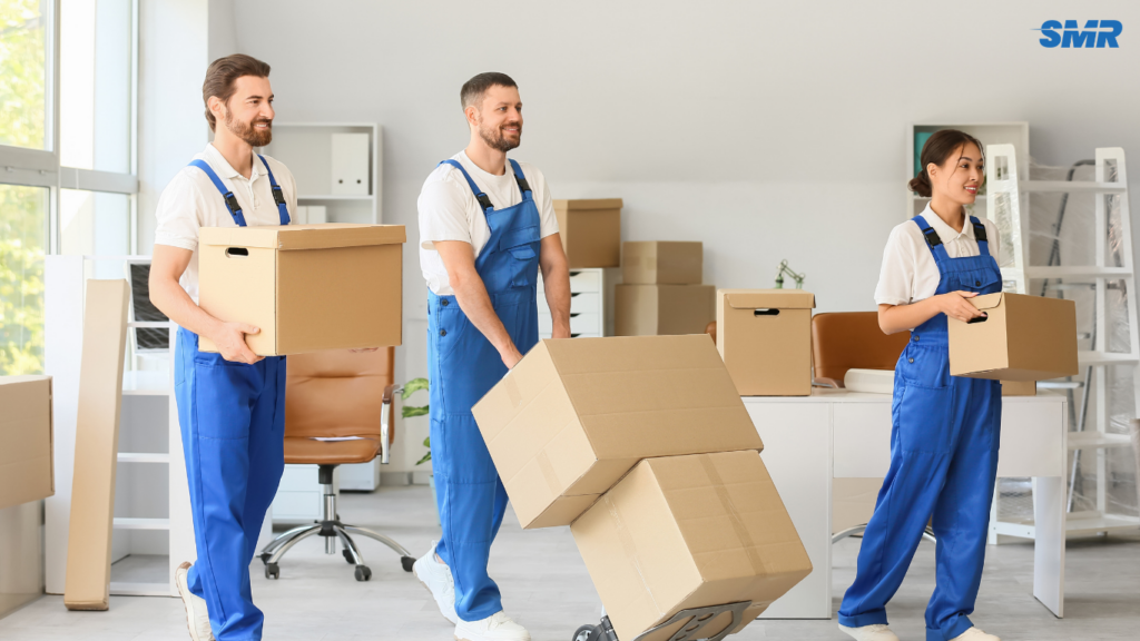 Office movers relocating desks and equipment in Bounds Green