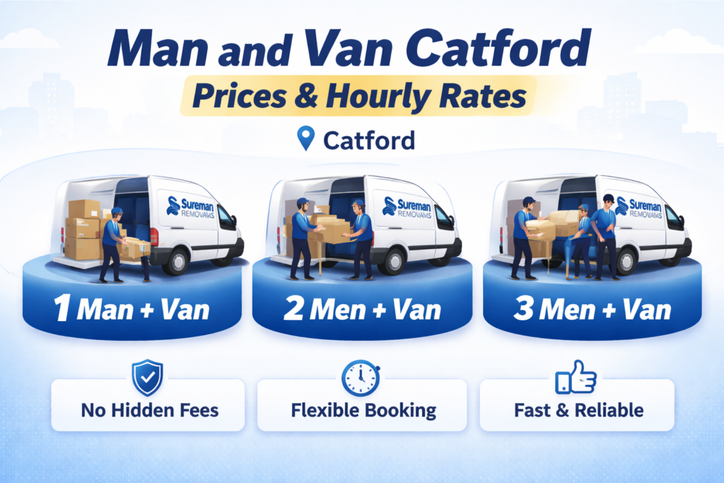 1 man with van, 2 men with van, 3 men with van flexible packages Catford removals
