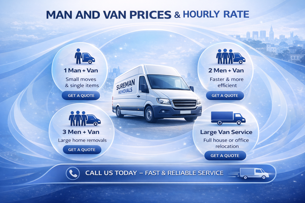 Man and van Homerton pricing infographic showing service options and hourly rate structure without prices
