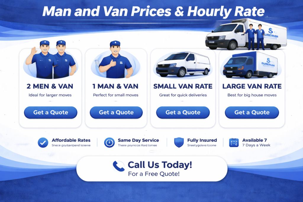 man and van Gospel Oak cheap pricing infographic showing flexible services
