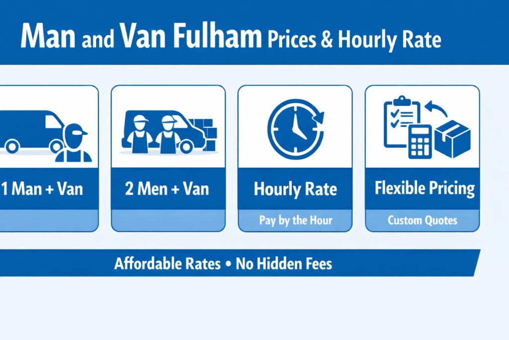 man and van Fulham prices hourly rate cheap removals Fulham cost guide SW6