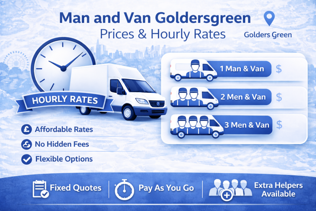Man and van Goldersgreen pricing infographic hourly rate transparent with no hidden fees