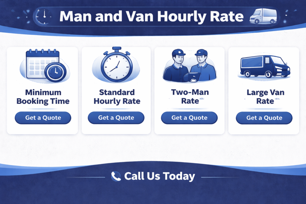 man and van Finsbury Cheapest prices and hourly rate infographic showing service options