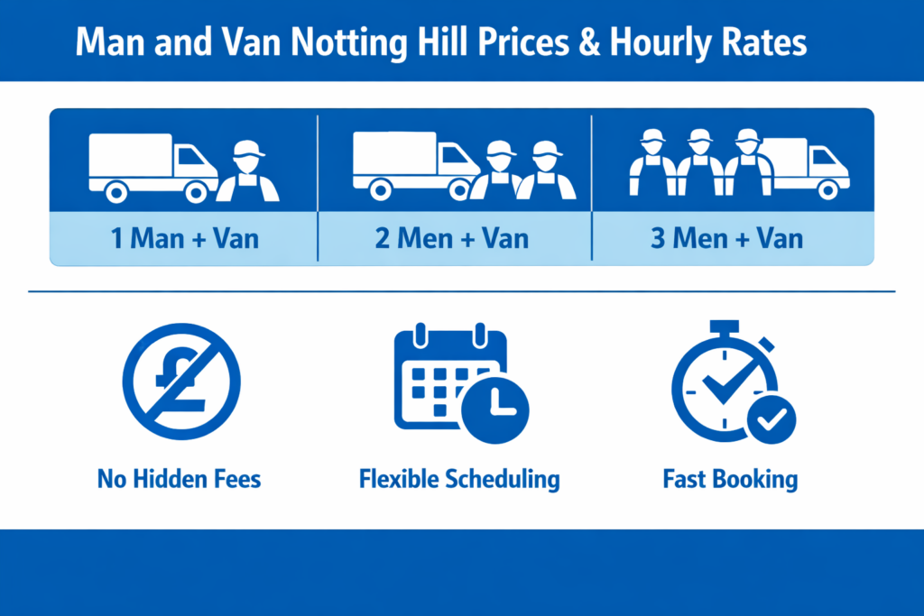 man and van Notting Hill prices hourly rate infographic blue white