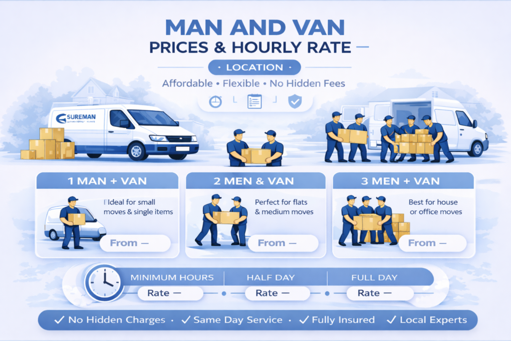 man and van Islington pricing infographic blue white