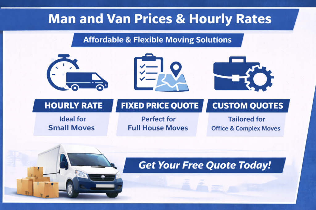 man and van Grays prices and hourly rate infographic with service options