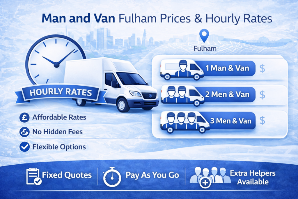 man and van Fulham prices hourly rate affordable moving service no hidden fees