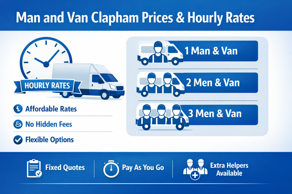 cheap man and van Clapham pricing hourly rate affordable removals London