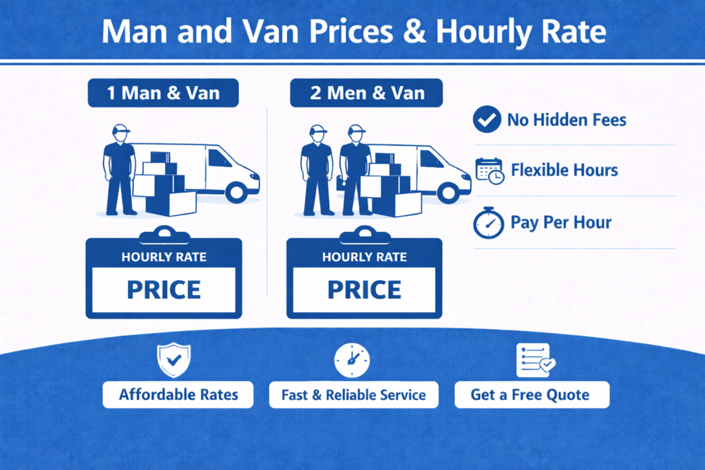 man and van Gunnebury cheapest pricing infographic showing service options and benefits
