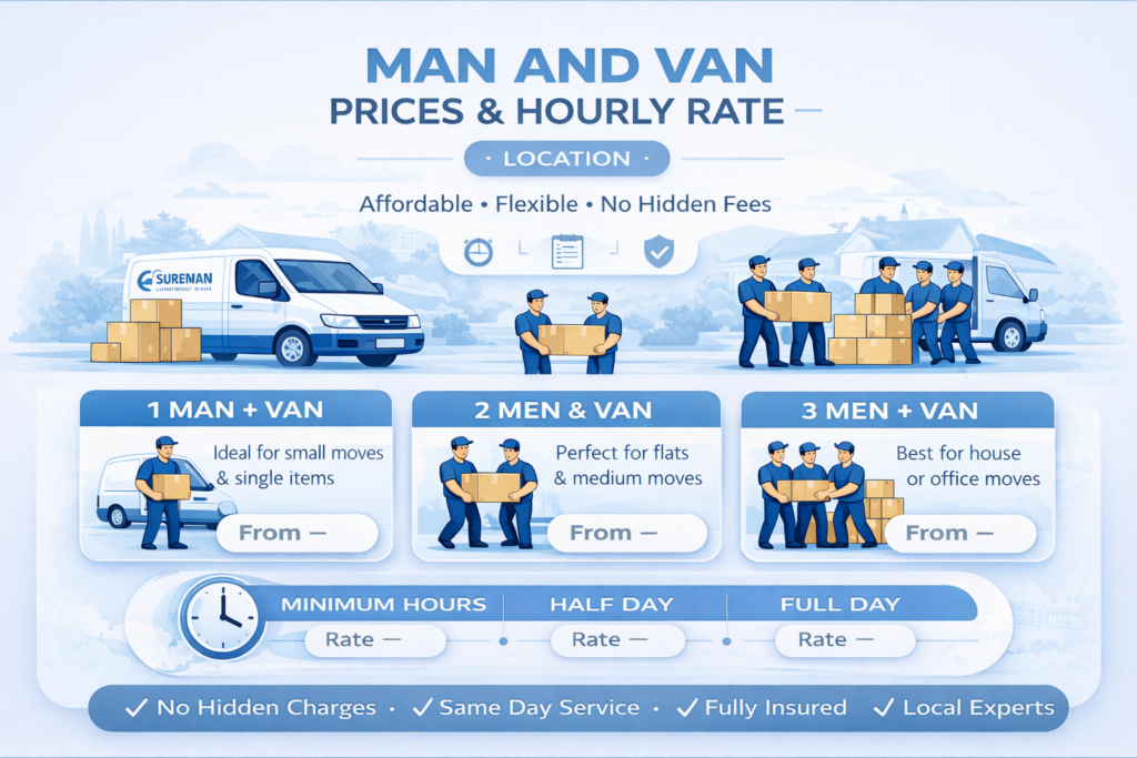 man and van Hayes prices and hourly rate infographic blue white