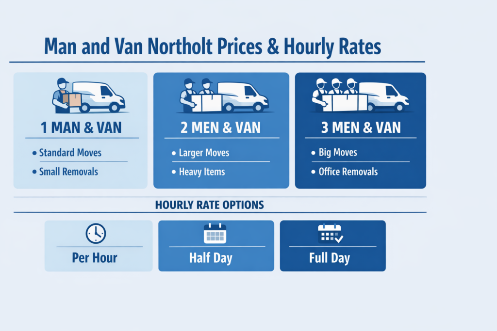 Man and van Northolt pricing and hourly rate infographic for removal services