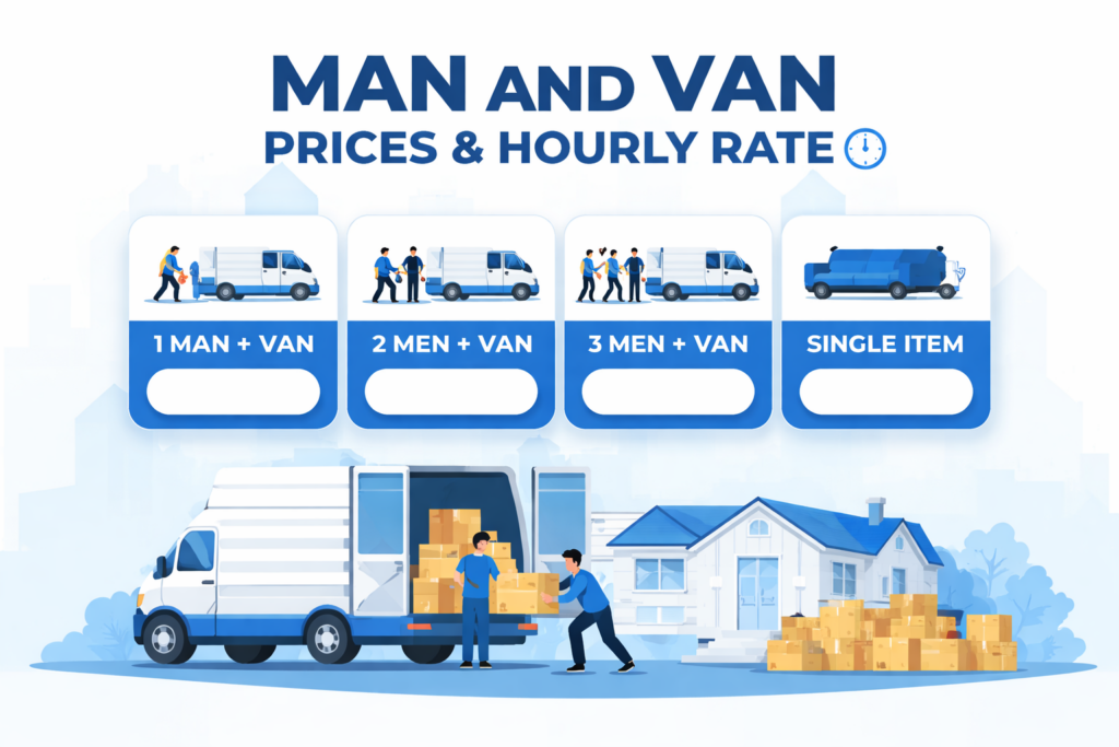 man and van Grays cheap pricing infographic showing service options and benefits
