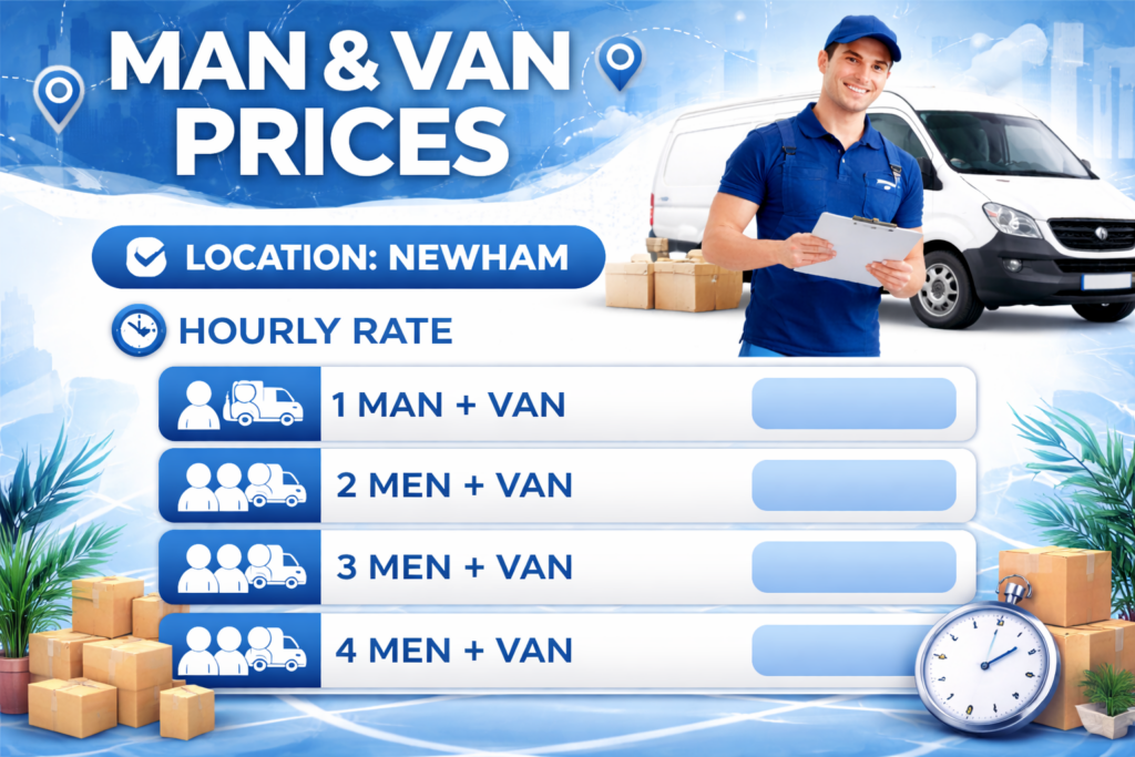 Man and van pricing chart with hourly rates for Newham location