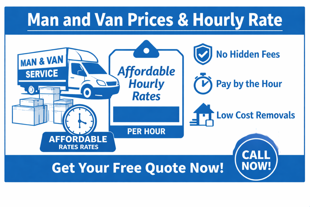 man and van Forest Gate Cheap prices and hourly rate infographic with service options
