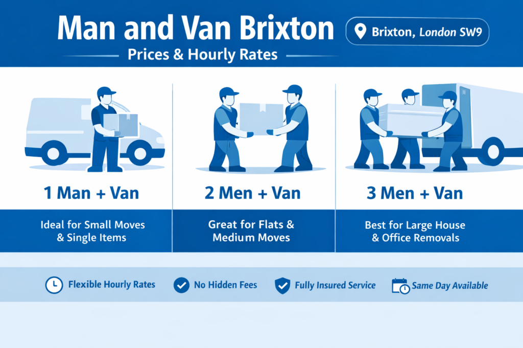 man and van prices and hourly rate infographic for 1 man 2 men and 3 men services