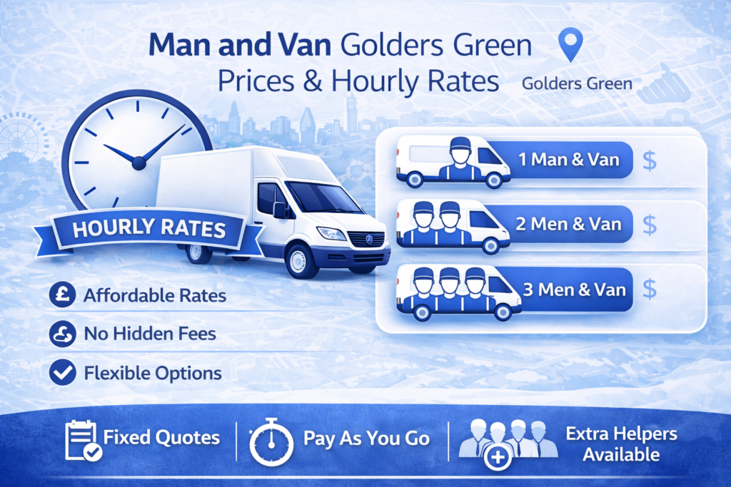 man and van Golders Green prices hourly rate cheap removals no hidden fees