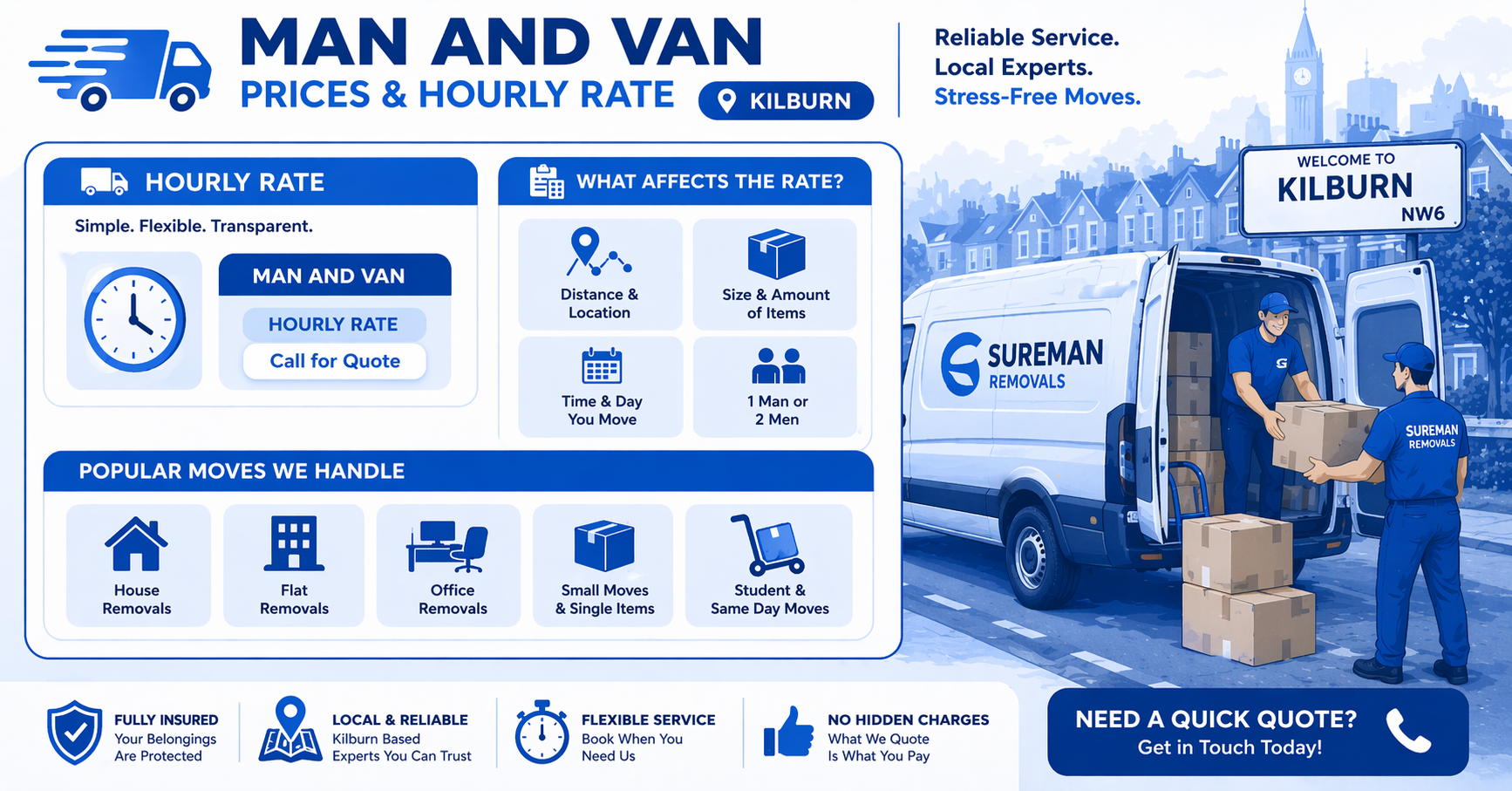 man and van Kilburn pricing infographic blue and white