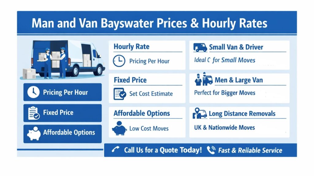 man and van Bayswater prices hourly rate infographic distance volume movers W2 London