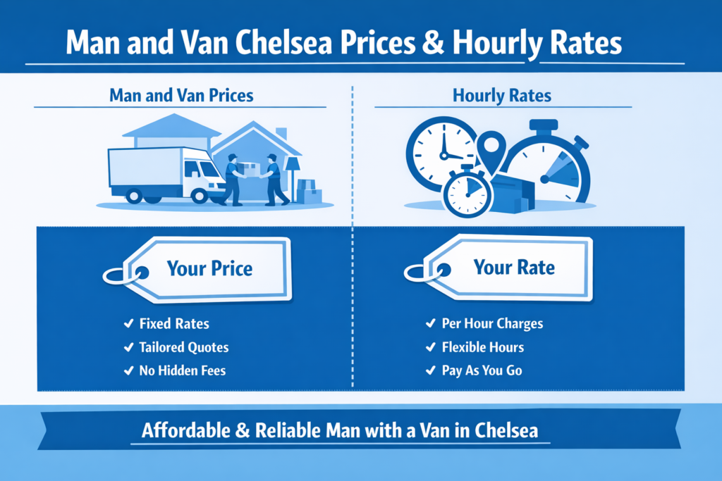 man and van Chelsea prices hourly rate infographic distance volume movers W2 London