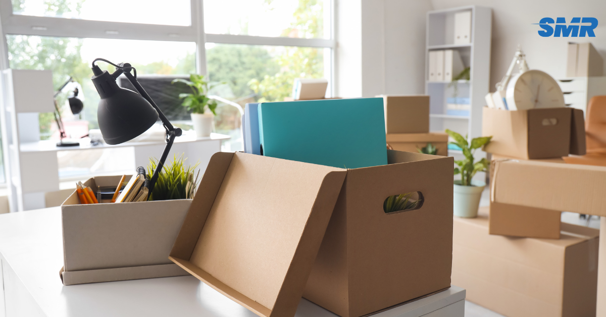 Removals van outside an office in Kentish during relocation.