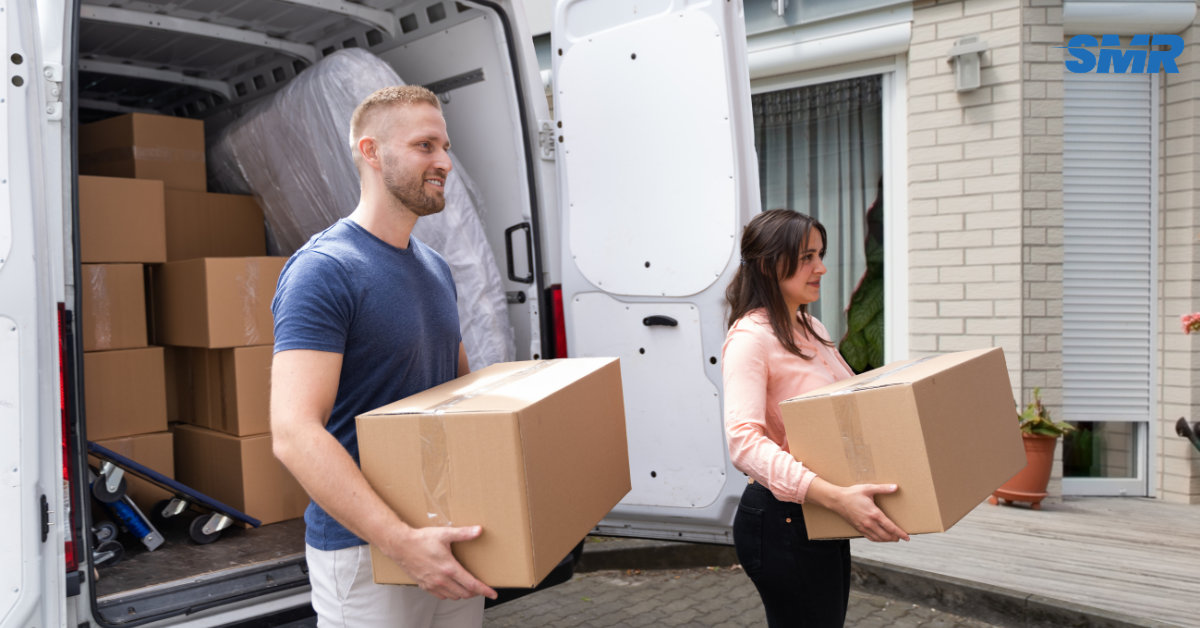 Removals van outside an office in Kentish during business relocation.