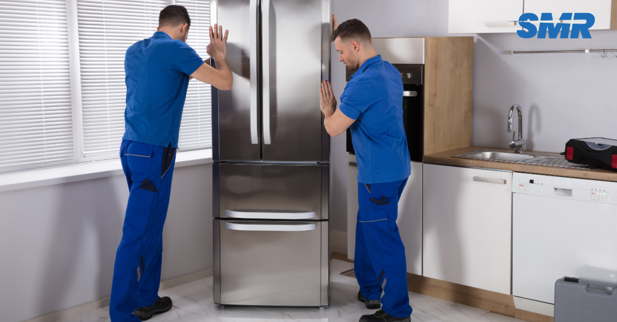 Two movers carrying boxes during a flat house removal in Surrey Quays